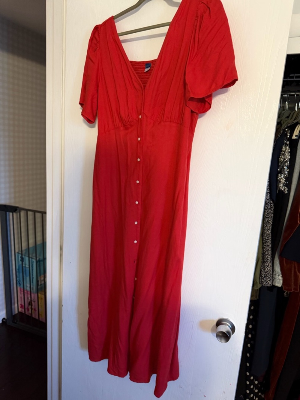 Old Navy Red Midi Button-Front Dress